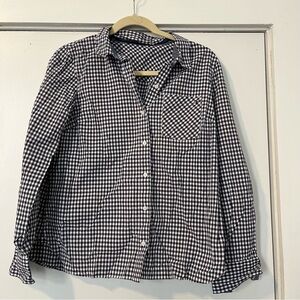 Tommy Hilfiger Blue and White Checkered Button-Up Shirt women’s long sleeve